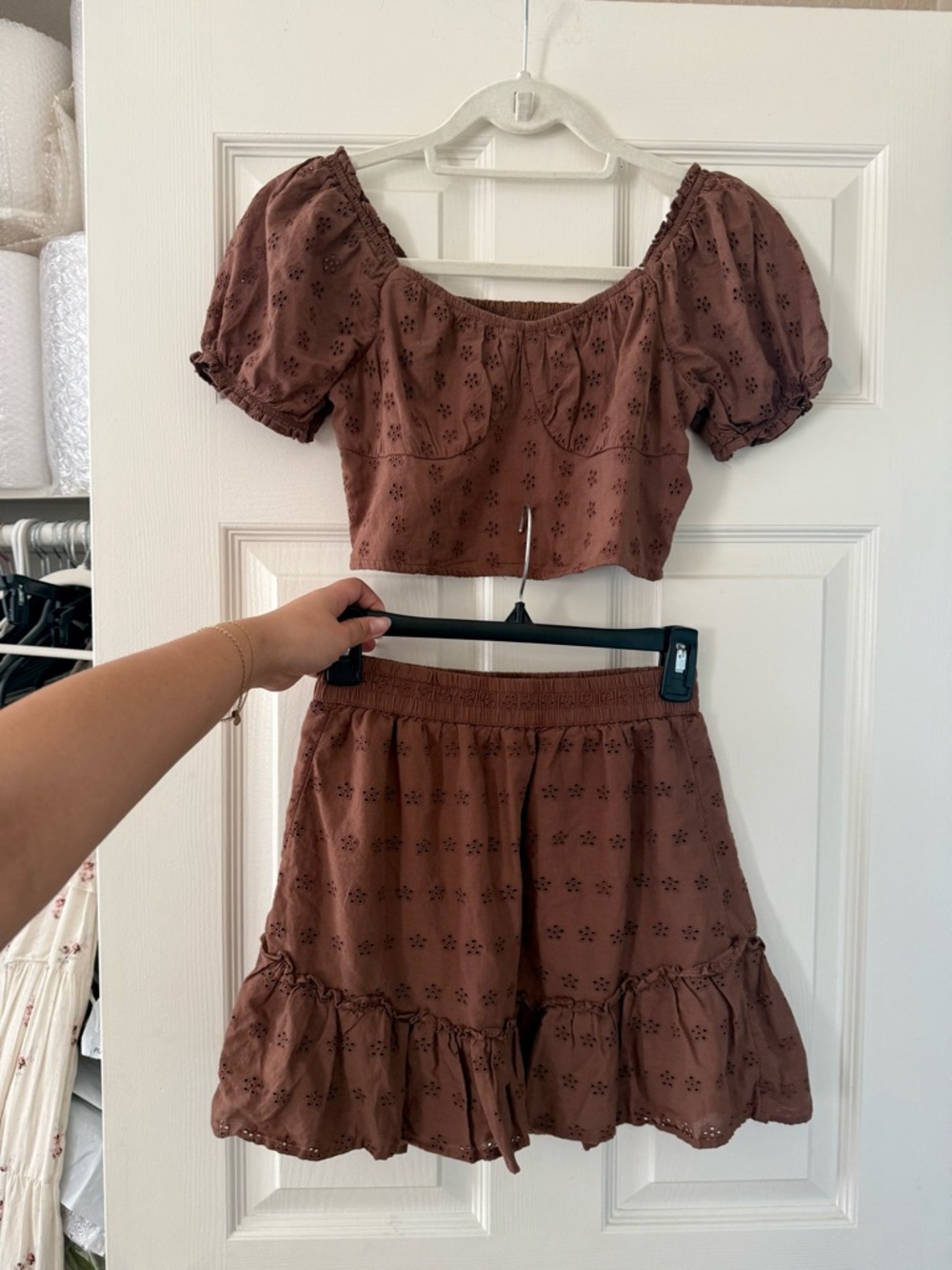 Hollister Chocolate Brown Eyelet Top & Skirt Set